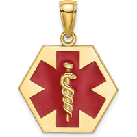 10K Yellow Gold Enameled Medical Disc Pendant with Caduceus - Polished Finish