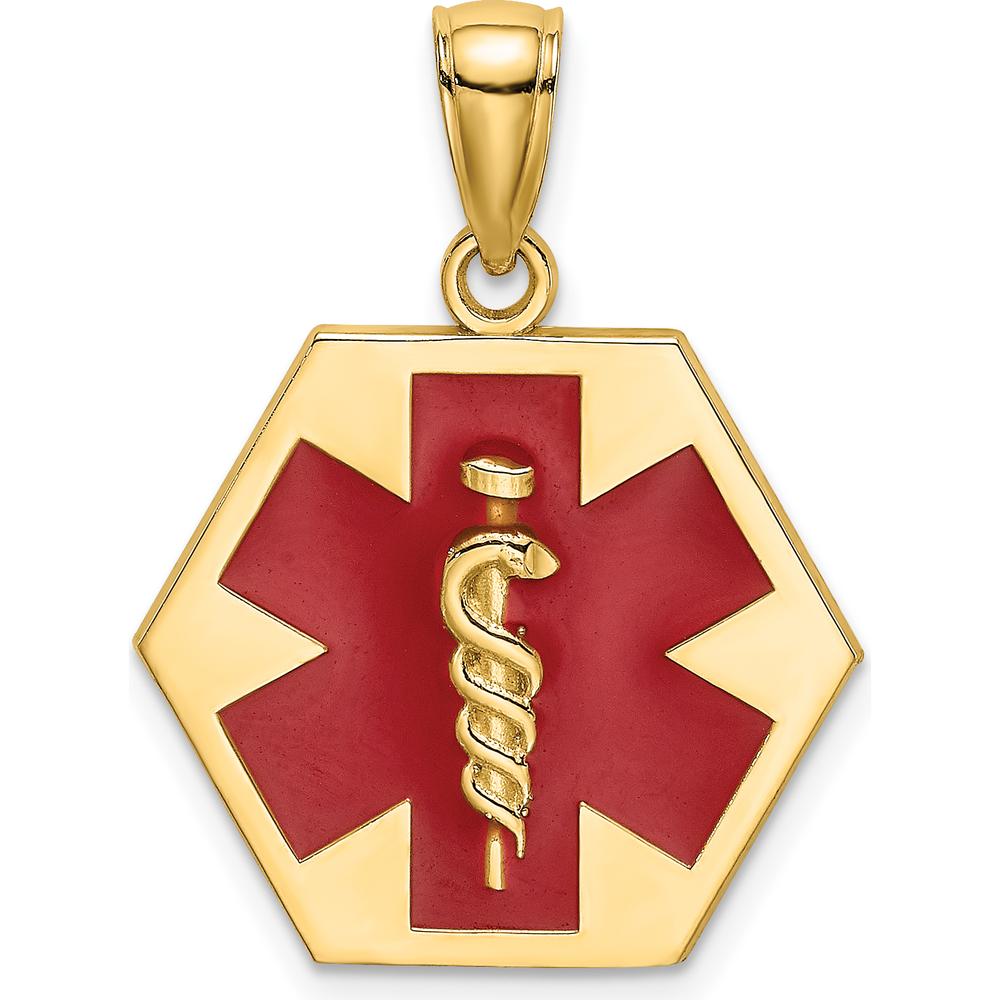 10K Yellow Gold Enameled Medical Disc Pendant with Caduceus - Polished Finish
