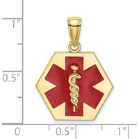 10K Yellow Gold Enameled Medical Disc Pendant with Caduceus - Polished Finish