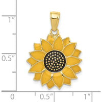 10K Yellow Gold Enameled Sunflower Pendant with Polished Finish - 24mm x 17.5mm