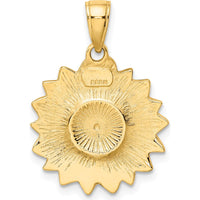 10K Yellow Gold Enameled Sunflower Pendant with Polished Finish - 24mm x 17.5mm