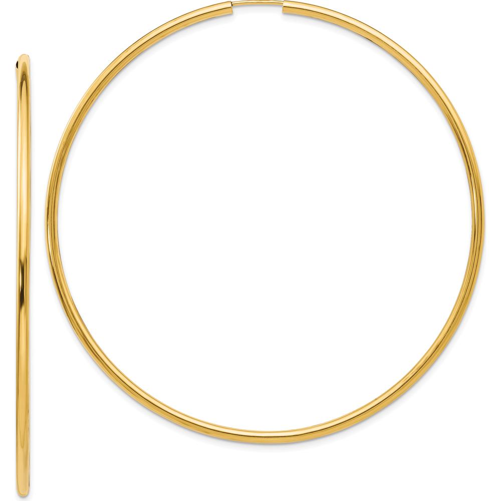 10K Yellow Gold Endless Hoop Earrings - Polished Finish 69.5mm Diameter
