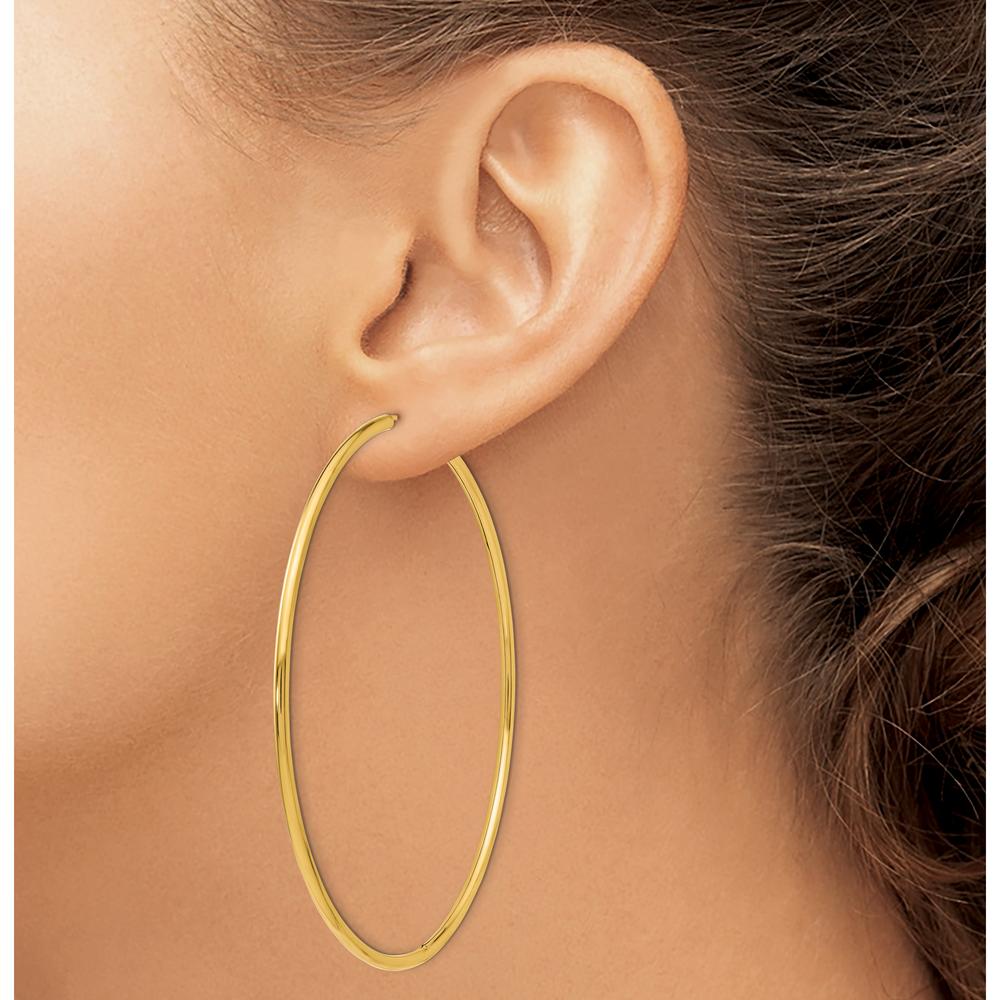 10K Yellow Gold Endless Hoop Earrings - Polished Finish 69.5mm Diameter