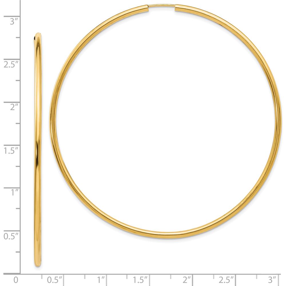 10K Yellow Gold Endless Hoop Earrings - Polished Finish 69.5mm Diameter