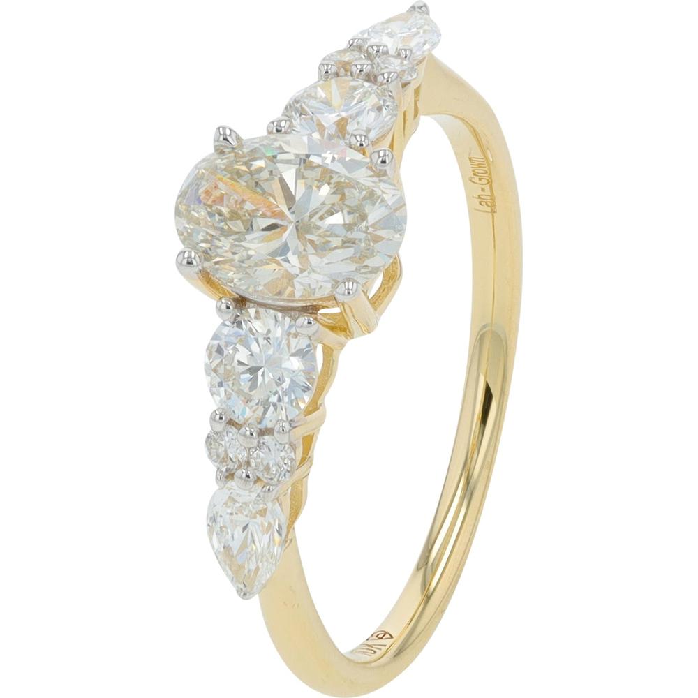 10K Yellow Gold Engagement Ring with 1.50 Carat Lab Grown Oval Diamond and Accented Round and Pear Diamonds