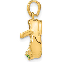10K Yellow Gold Engravable Baby Shoe Charm with Synthetic Peridot - 2.75mm Round Faceted Stone