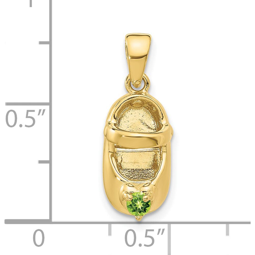 10K Yellow Gold Engravable Baby Shoe Charm with Synthetic Peridot - 2.75mm Round Faceted Stone
