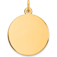 10K Yellow Gold Engravable Disc Charm - Polished Finish, 19mm Diameter