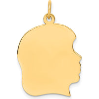 10K Yellow Gold Engravable Girl Face Profile Pendant - 30mm Length