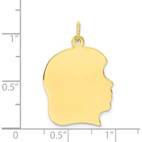 10K Yellow Gold Engravable Girl Face Profile Pendant - 30mm Length