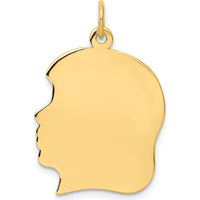 10K Yellow Gold Engravable Girl Face Profile Pendant - 30mm Length