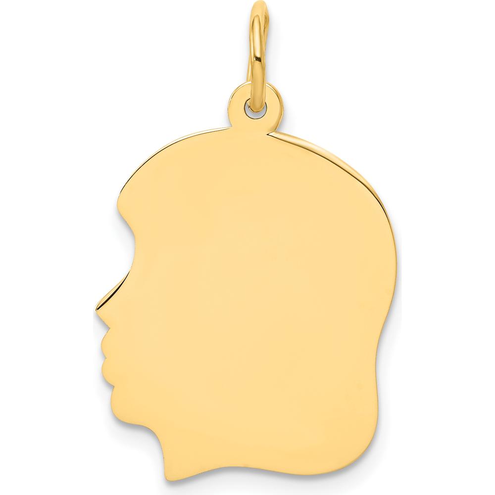 10K Yellow Gold Engravable Girl Head Charm Pendant - 27mm Length