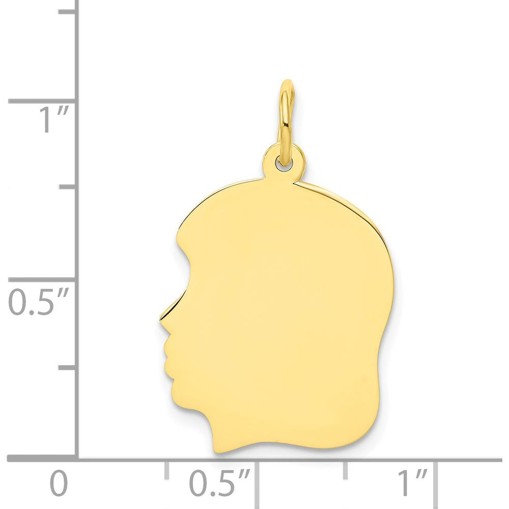 10K Yellow Gold Engravable Girl Head Charm Pendant - 27mm Length