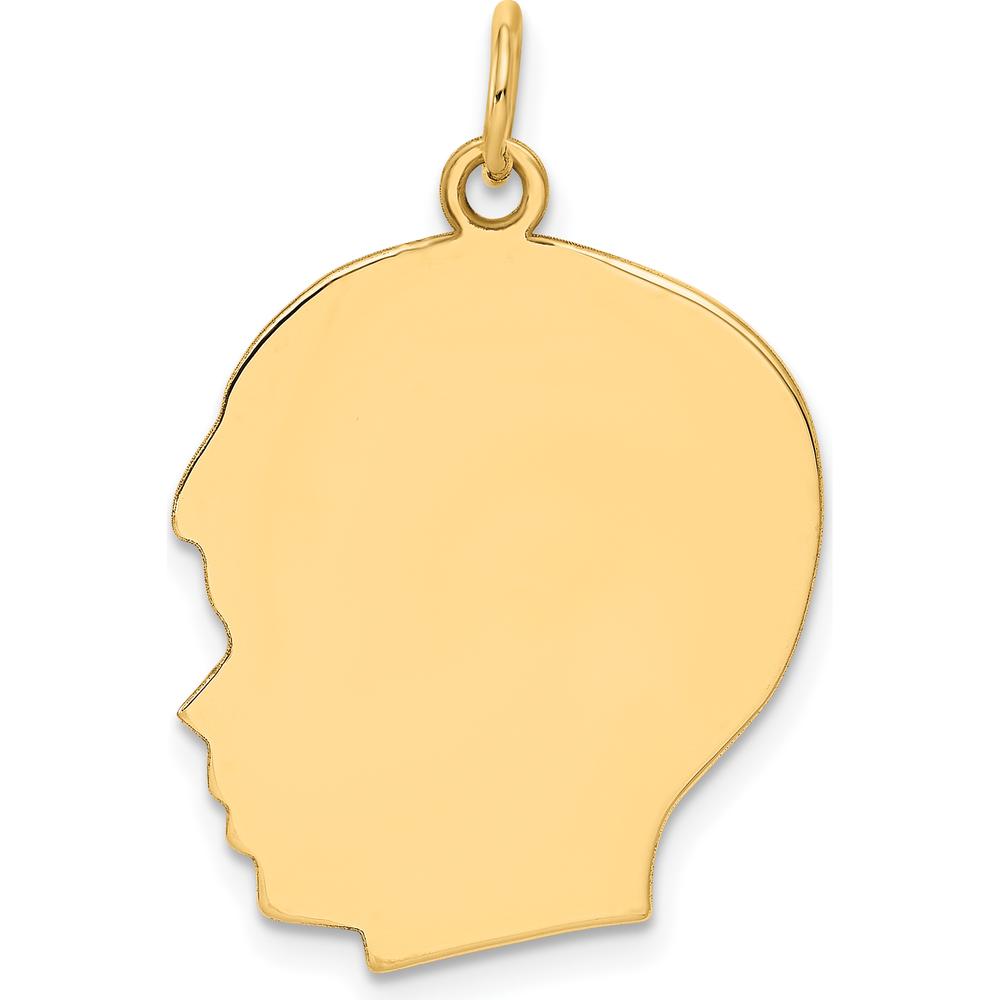 10K Yellow Gold Engravable Right-Facing Boy Head Charm - 30mm Length