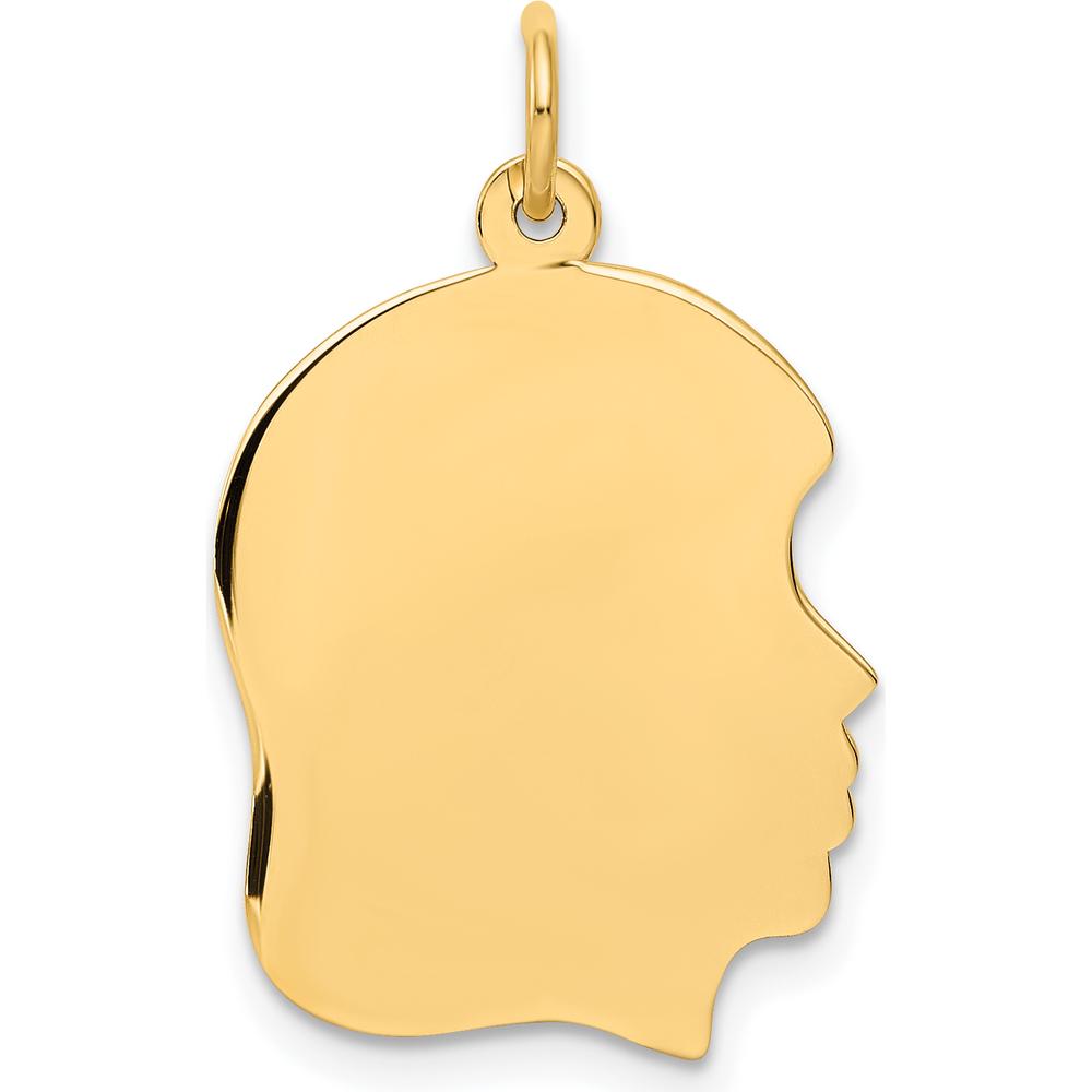 10K Yellow Gold Engravable Right-Facing Girl Head Charm - 27mm
