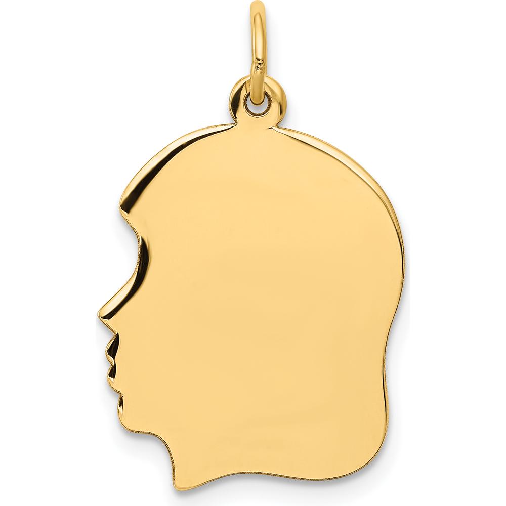 10K Yellow Gold Engravable Right-Facing Girl Head Charm - 27mm