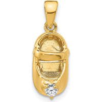10K Yellow Gold Engraveable 3D Baby Shoe Charm with Synthetic Diamond - April Birthstone