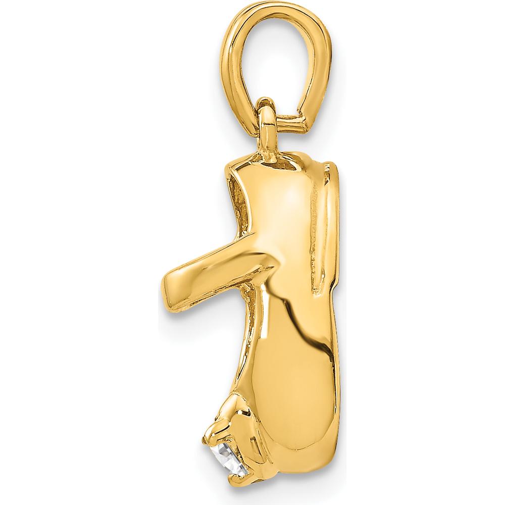 10K Yellow Gold Engraveable 3D Baby Shoe Charm with Synthetic Diamond - April Birthstone