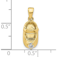 10K Yellow Gold Engraveable 3D Baby Shoe Charm with Synthetic Diamond - April Birthstone