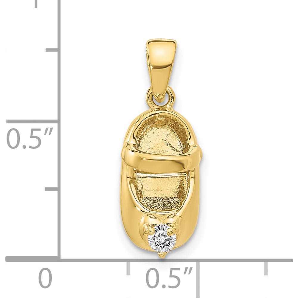 10K Yellow Gold Engraveable 3D Baby Shoe Charm with Synthetic Diamond - April Birthstone