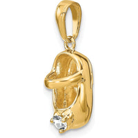 10K Yellow Gold Engraveable 3D Baby Shoe Charm with Synthetic Diamond - April Birthstone