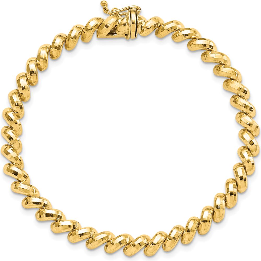 10K Yellow Gold Faceted San Marco Bracelet with Box Clasp - 7" Length