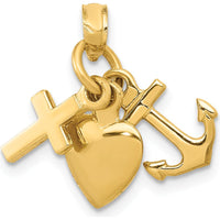 10K Yellow Gold Faith, Hope & Charity 3D Charm with Movable Bail