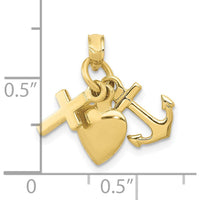 10K Yellow Gold Faith, Hope & Charity 3D Charm with Movable Bail