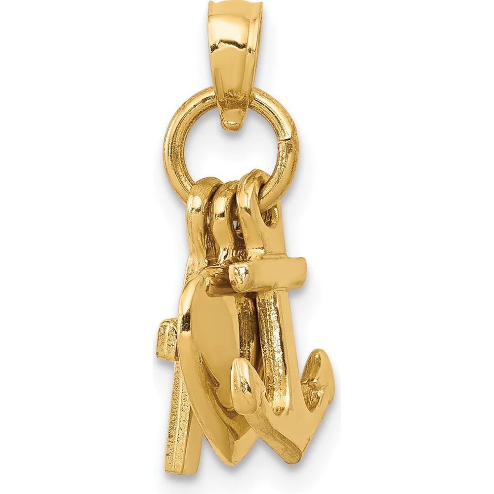 10K Yellow Gold Faith, Hope & Charity 3D Charm with Movable Bail