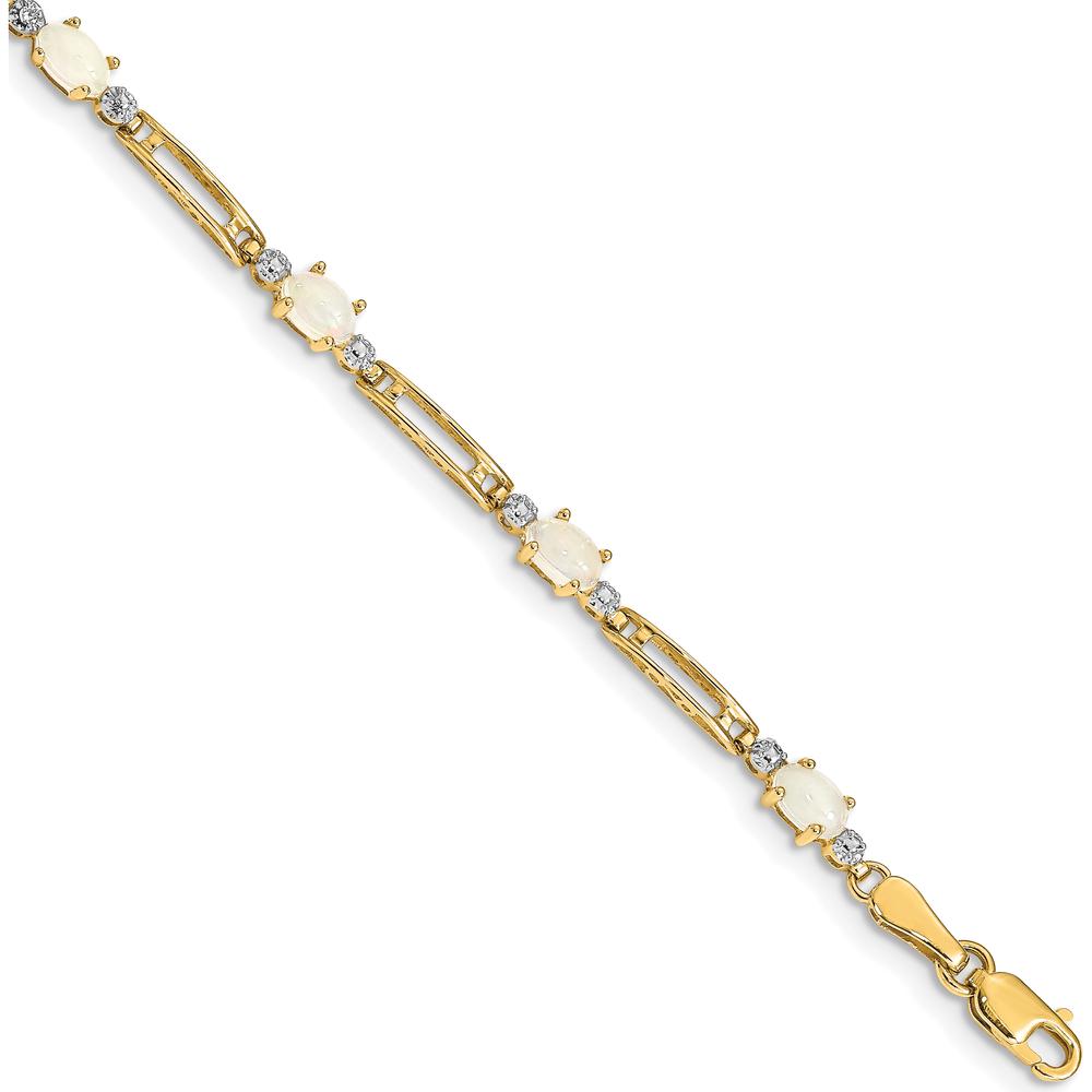 10K Yellow Gold Fancy Diamond and Oval Opal Bracelet - 0.25 Carats Total Opal Weight by Oro Pregiato