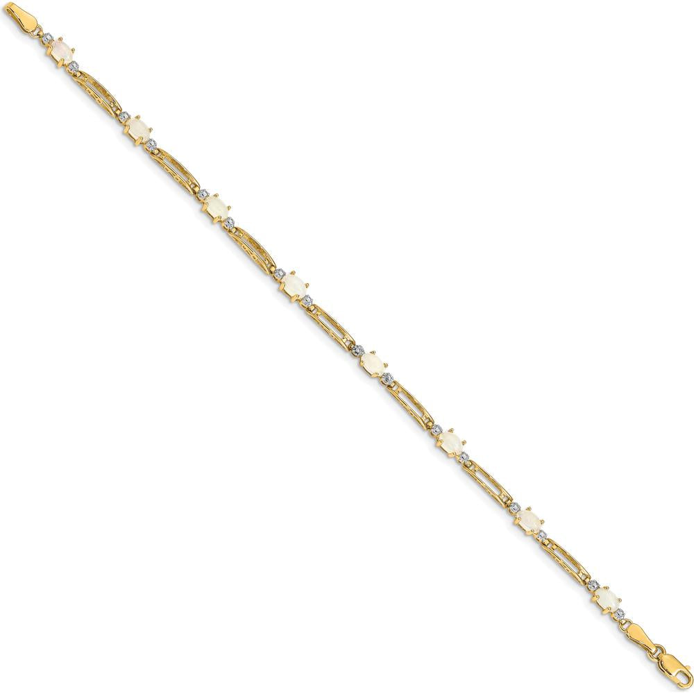 10K Yellow Gold Fancy Diamond and Oval Opal Bracelet - 0.25 Carats Total Opal Weight by Oro Pregiato
