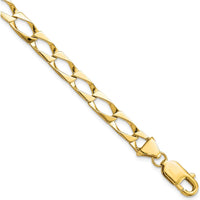 10K Yellow Gold Fancy Link Bracelet - 8" Length, Polished Finish, Lobster Clasp