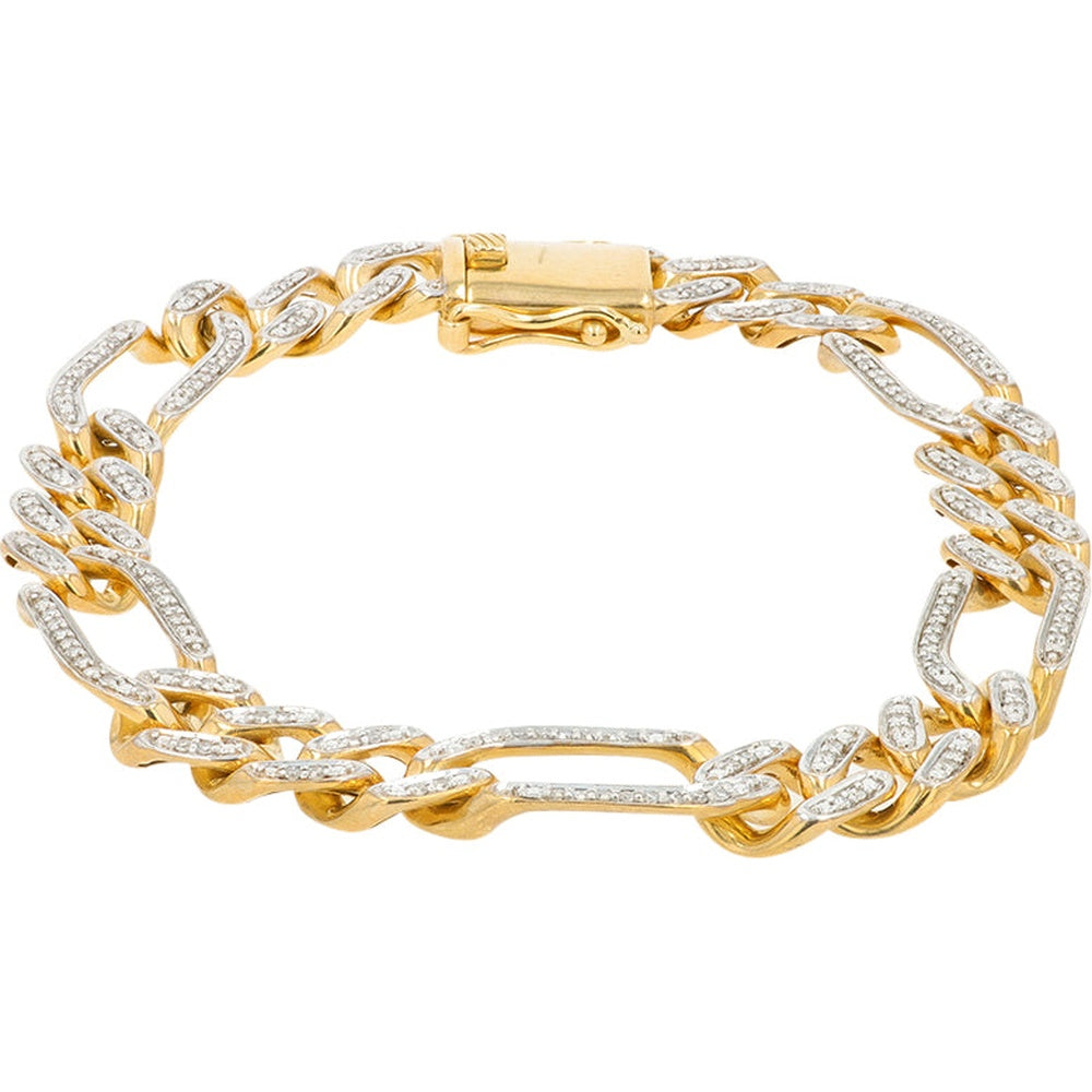 10K Yellow Gold Fancy Link Bracelet with Pavé-Set Round Diamonds - 0.75 Carat Total Diamond Weight