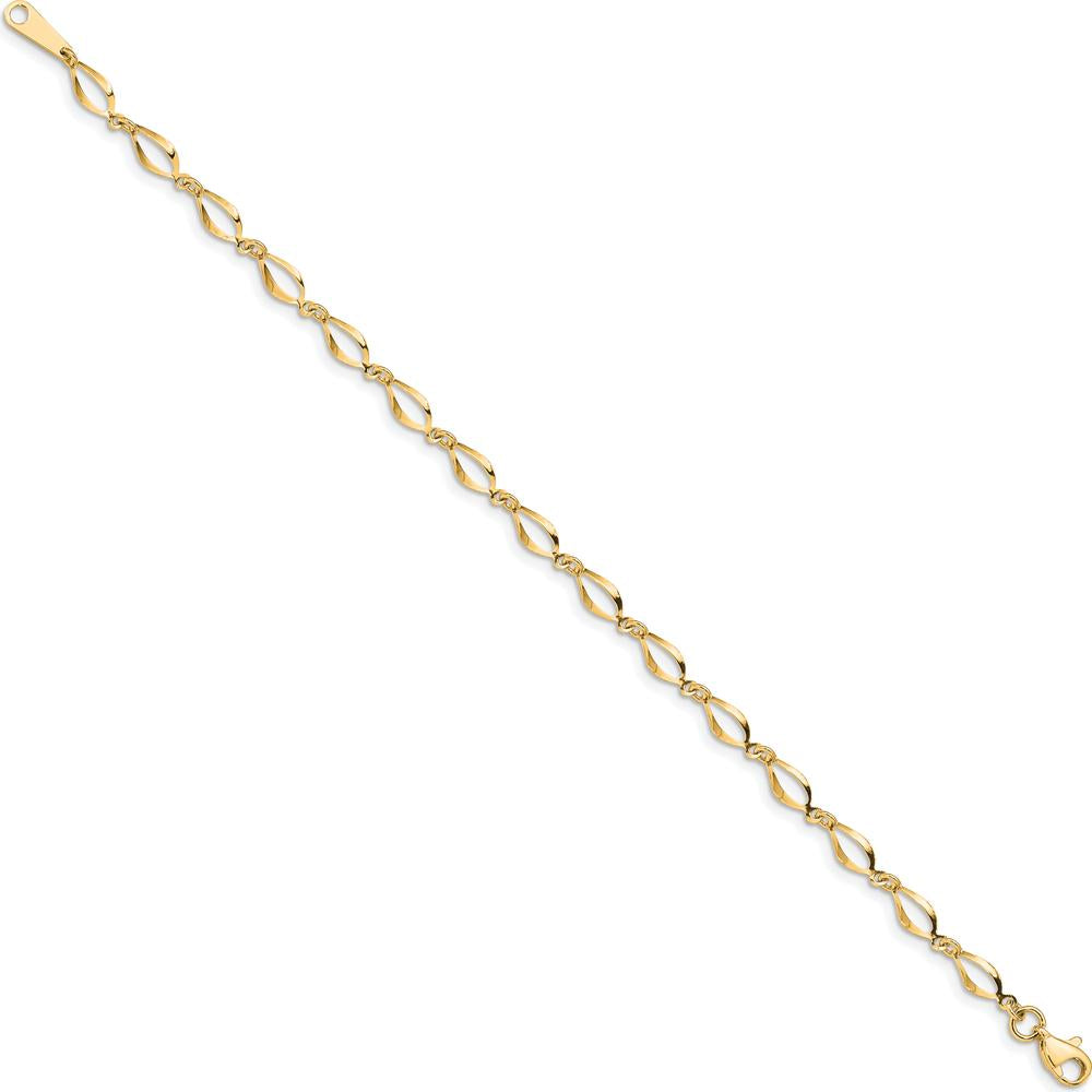10K Yellow Gold Fancy Link Bracelet with Polished Finish - 7.25"