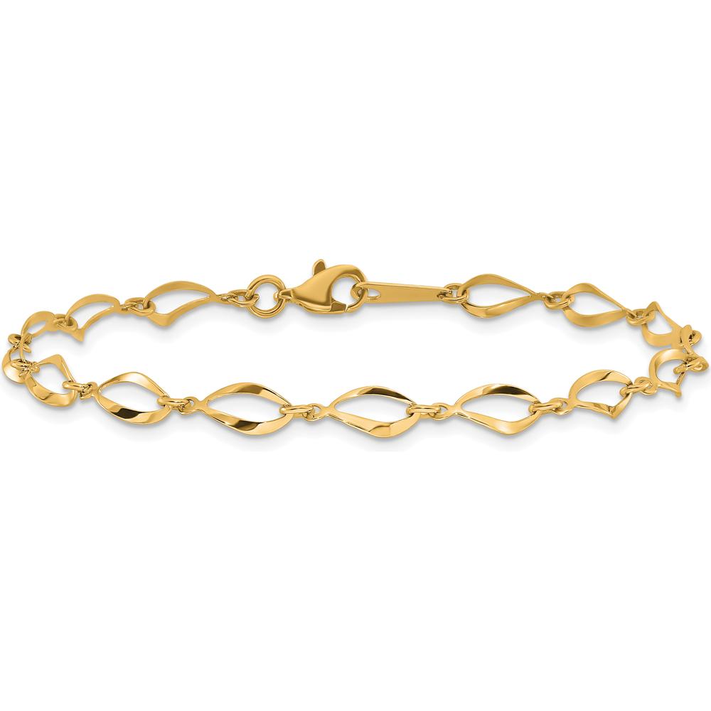 10K Yellow Gold Fancy Link Bracelet with Polished Finish - 7.25"