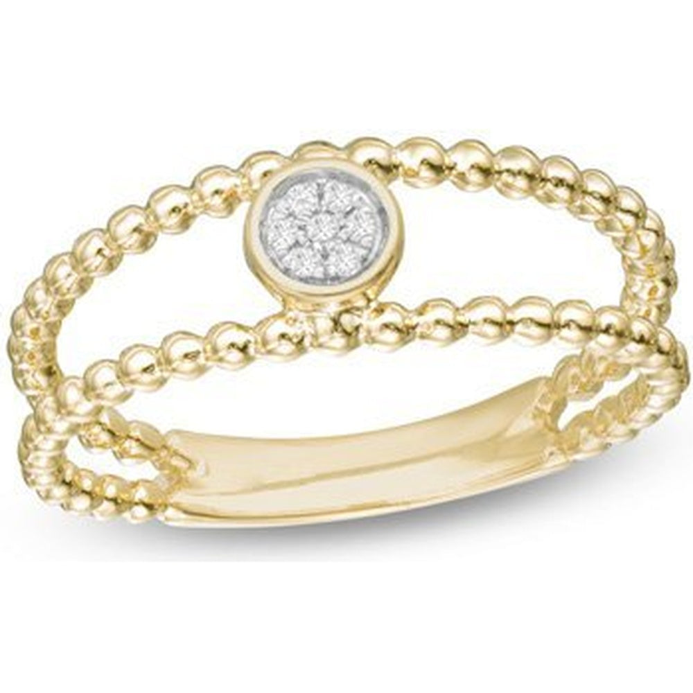 10K Yellow Gold Fashion Ring with Beaded Halo Cluster Round Diamonds - 0.05 Carat Total Diamond Weight by Auriventus