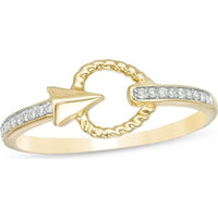 10K Yellow Gold Fashion Ring with Twisted Rope Open Circle and Paper Plane Motif with Prong-Set Round Diamonds - 0.09 Carat Total Diamond Weight by Auriventus