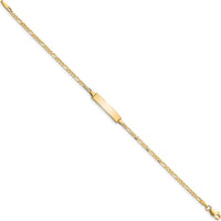 10K Yellow Gold Figaro Link 8" ID Bracelet with Engravable Polished Bar