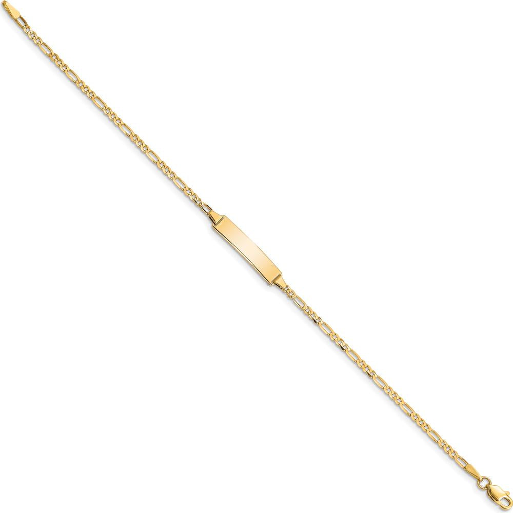 10K Yellow Gold Figaro Link 8" ID Bracelet with Engravable Polished Bar