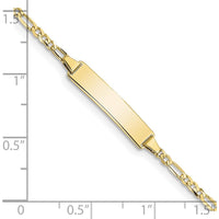 10K Yellow Gold Figaro Link 8" ID Bracelet with Engravable Polished Bar