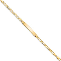 10K Yellow Gold Figaro Link ID Bracelet - Engraveable Personalized Charm, 8" Length