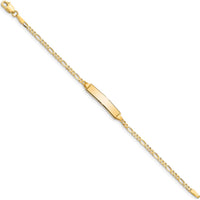 10K Yellow Gold Figaro Link ID Bracelet with Engravable Charm - 6"