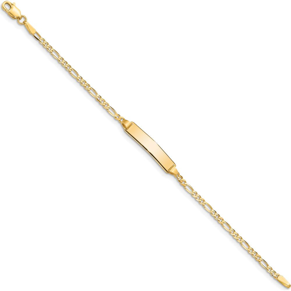 10K Yellow Gold Figaro Link ID Bracelet with Engravable Charm - 6"