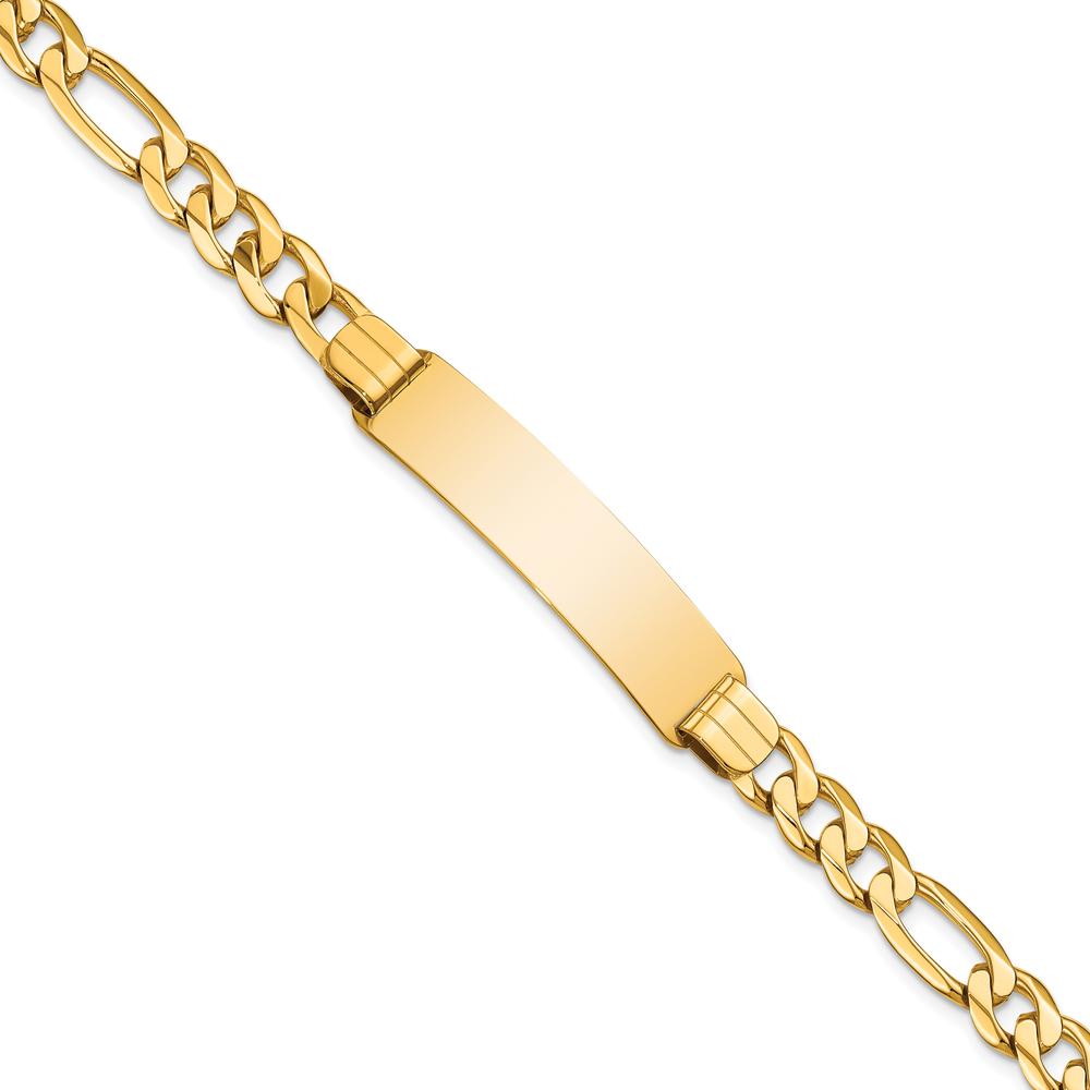 10K Yellow Gold Figaro Link ID Bracelet with Engravable Charm - 8"