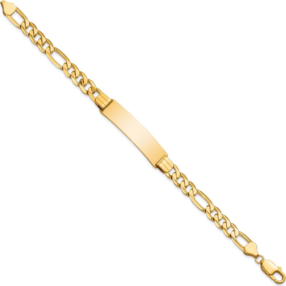 10K Yellow Gold Figaro Link ID Bracelet with Engravable Charm - 8"