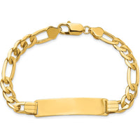10K Yellow Gold Figaro Link ID Bracelet with Engravable Charm - 8"