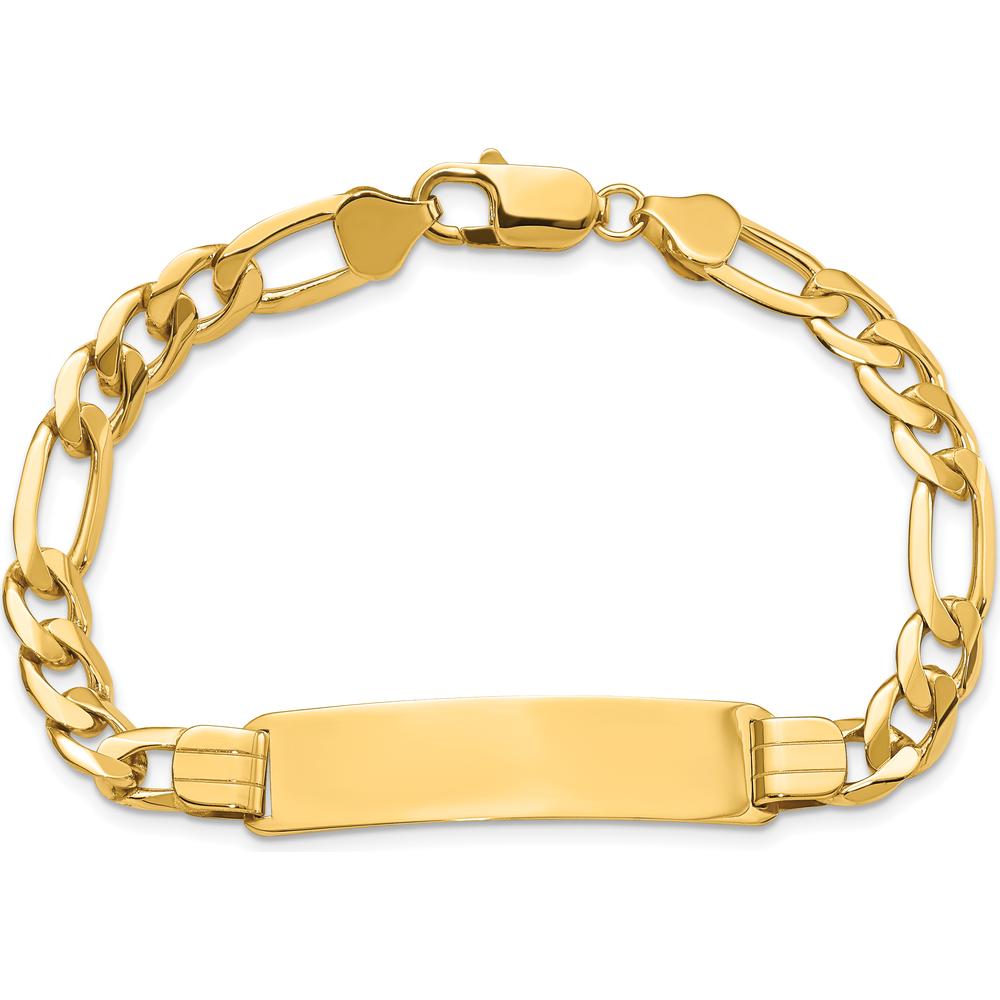 10K Yellow Gold Figaro Link ID Bracelet with Engravable Charm - 8"