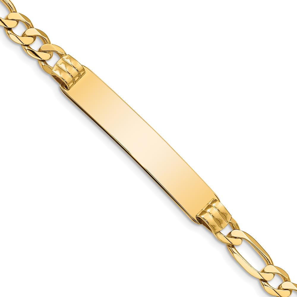 10K Yellow Gold Figaro Link ID Bracelet with Engravable ID Plate