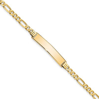 10K Yellow Gold Figaro Link ID Bracelet with Engravable ID Plate - 8"