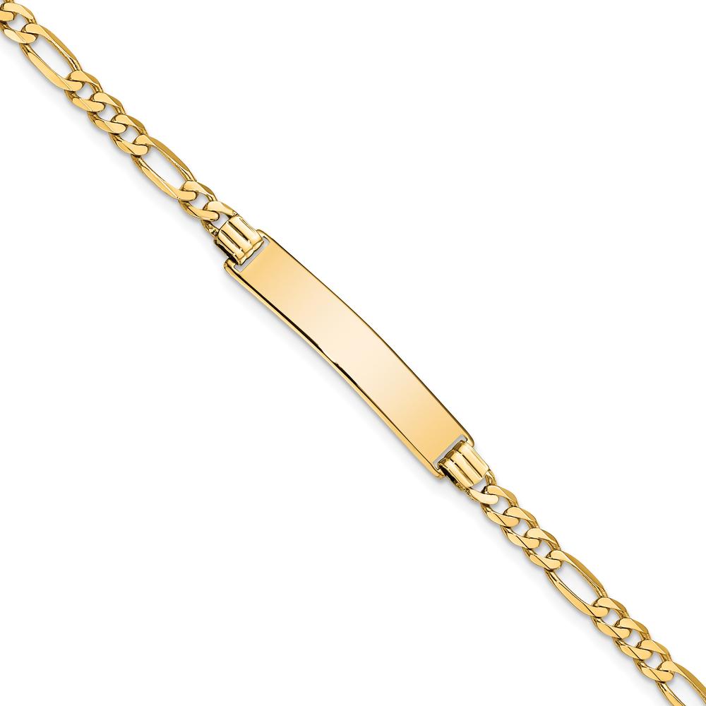 10K Yellow Gold Figaro Link ID Bracelet with Engravable ID Plate - 8"